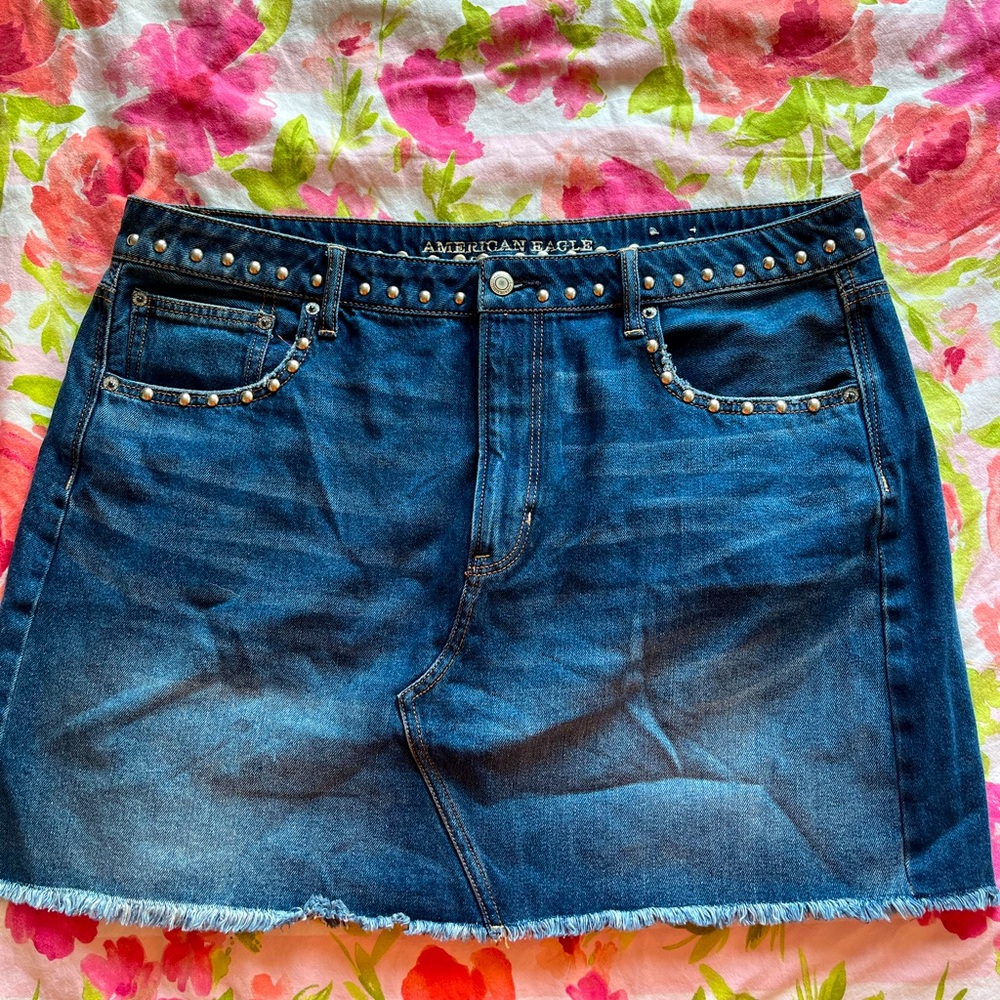 American Eagle Outfitters Studded Denim Mini Skirt